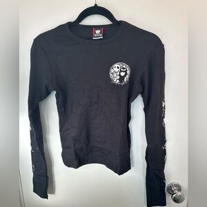 Deadstock Y2K Emily the Strange Long Sleeve Graphic Tee - Skull Circle Logo